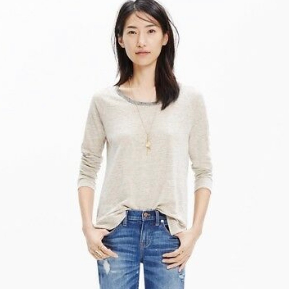 Madewell Cream Linen Tee Raglan Sleeves Size XS